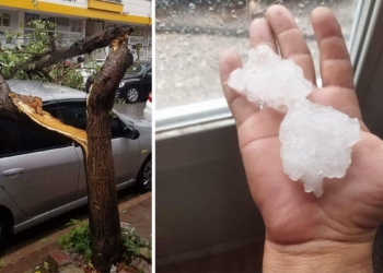 Çan'da dolu yağışı