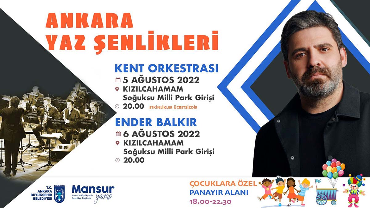 ABB, Başkentlileri ‘Ankara Yaz Şenlikleri ve Yaz Konserleri’ ile buluşturmaya devam ediyor. Birbirinden ünlü isimlerin yer aldığı konserler dışında Kent Orkestrası da yaz boyunca Başkentin prestij parklarını ziyaret edecek.