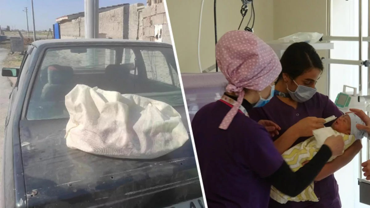 Araç üzerine torba içinde bırakılan bebek