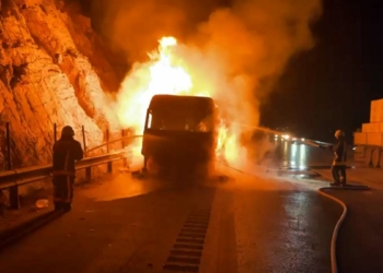 Otoyolda 8 ton kömür yüklü TIR yandı