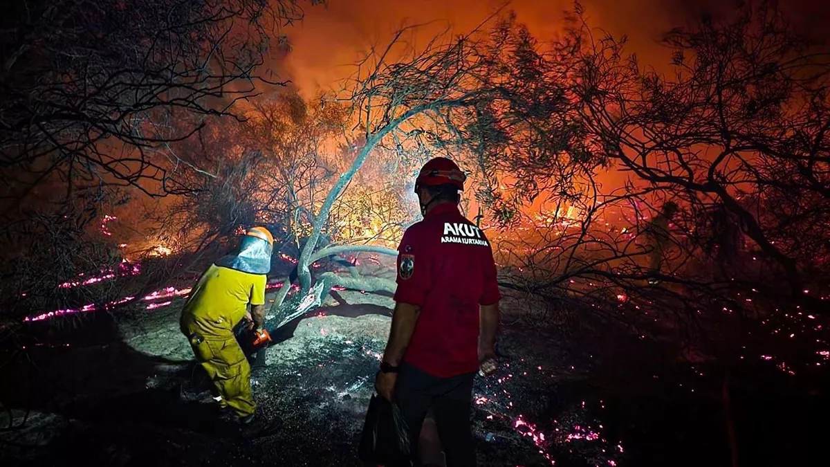 Antalya'daki orman yangınında 15 hektar zarar gördü. Yangının etrafı iş makineleriyle geniş yollar açılarak çevrildi. Dün saat 22. 00 sıralarında rüzgarın hızını kaybetmesi ile yangın da kontrol altına alındı.