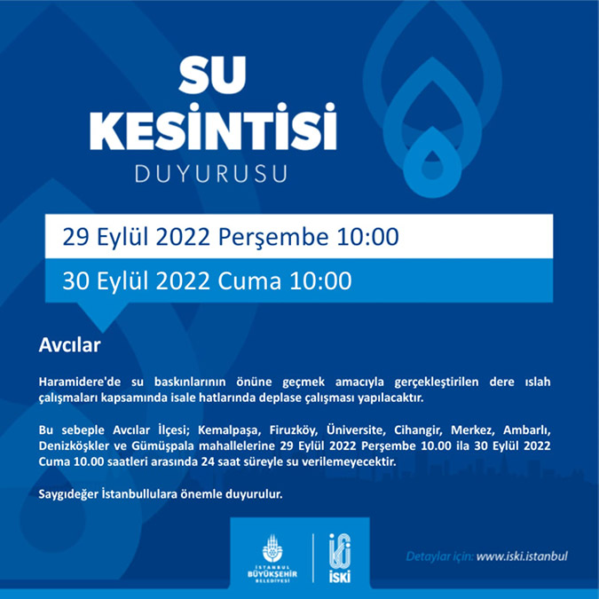 Avcılar'daki 10 mahallede su kesintisi