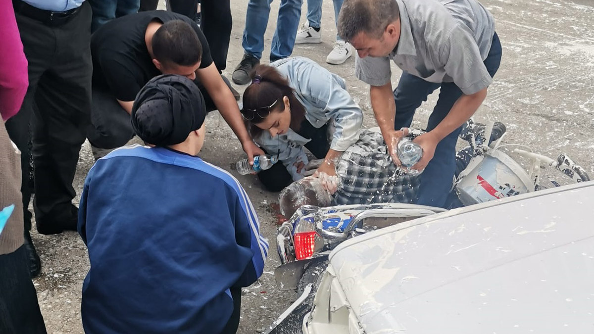Motosiklet sürücüsünün dili boğazına kaçtı