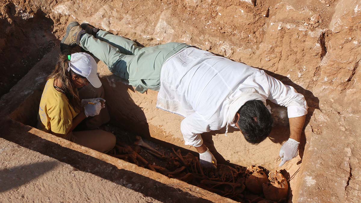 Adıyaman'daki Perre Antik Kenti'nde yürütülen kazı çalışmalarında, sanduka mezar içerisinde 1800 yıllık 4 insan iskeleti bulundu.
