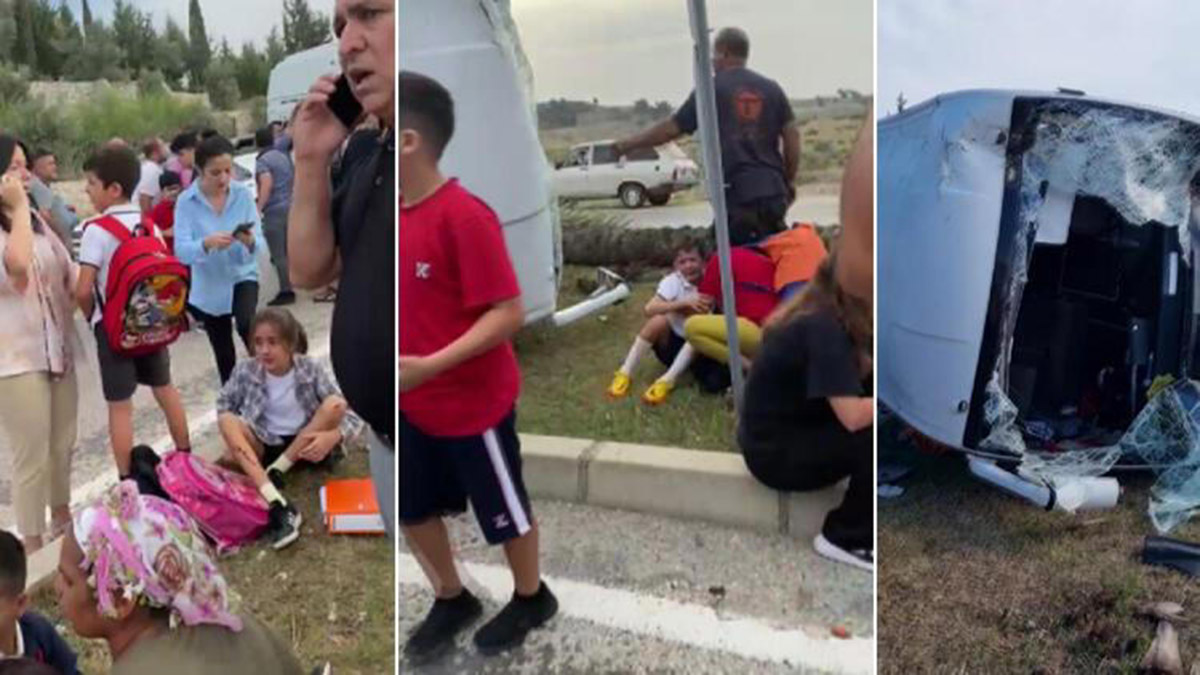 Adana'da ağaçlara çarpan öğrenci servisi devrildi