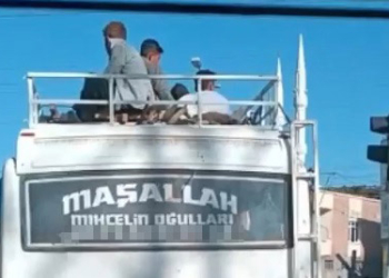 İşçileri tavanda taşıyan midibüse ceza kesildi