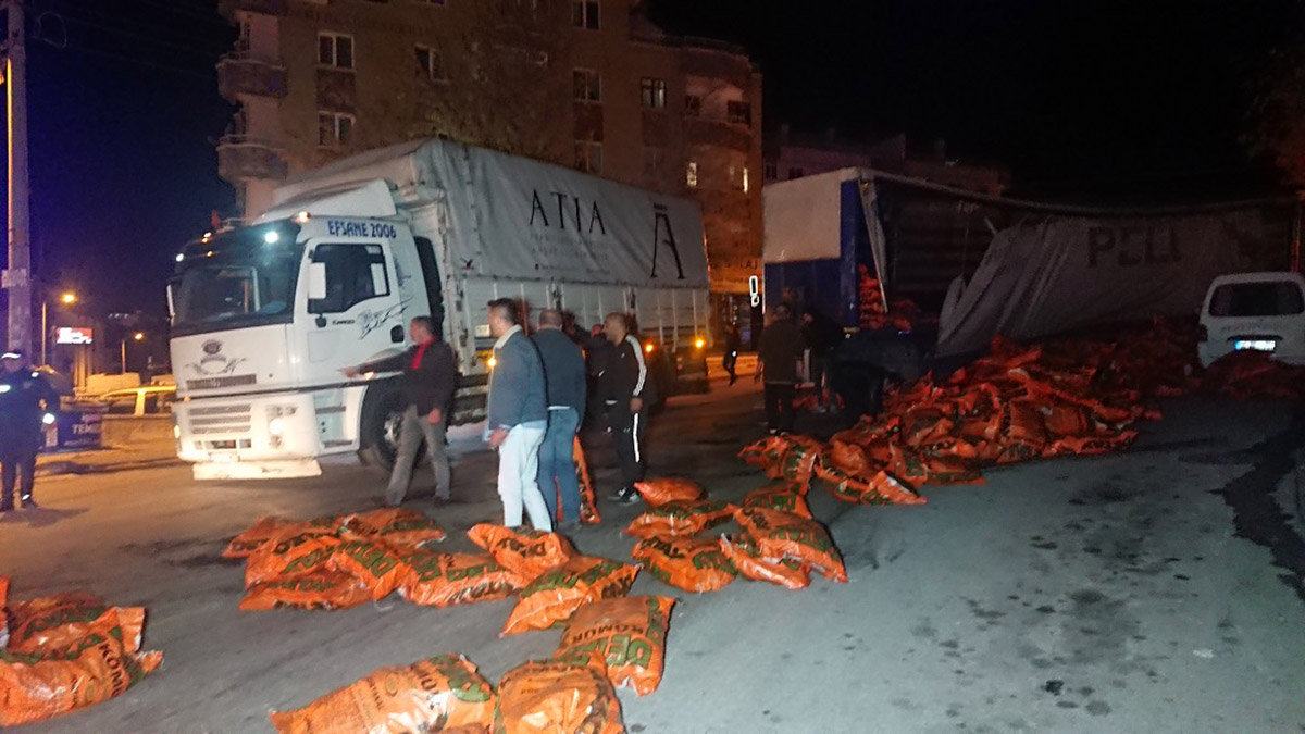 Ankara'da freni patlayan kömür yüklü TIR ağaca çarptı