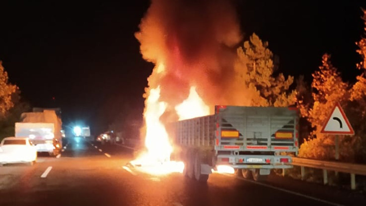 Bursa'da seyir halindeki TIR yandı
