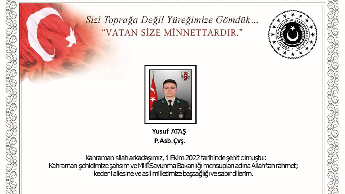 Çavuş Yusuf Ataş şehit oldu