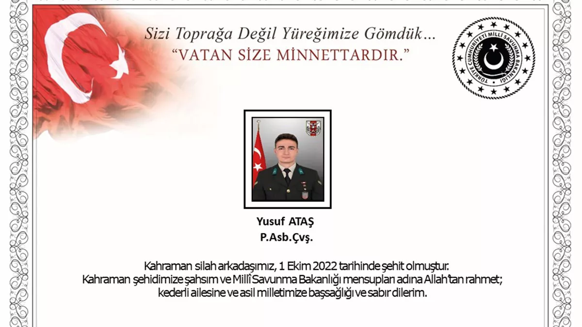 Çavuş yusuf ataş şehit oldu