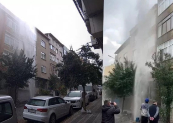 Patlayan su borusundan fışkıran su binayı aştı