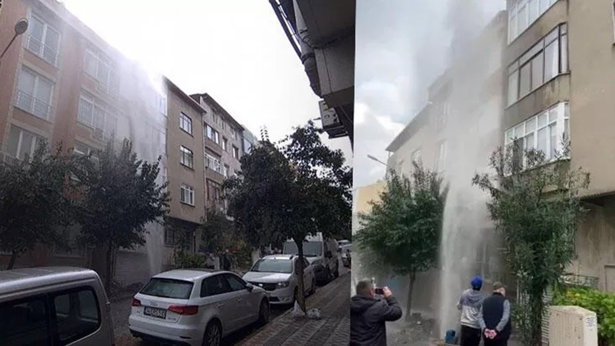 Patlayan su borusundan fışkıran su binayı aştı