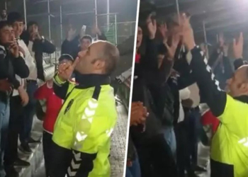 Tartışan taraftarları yatıştıran polis üçlü çektirdi