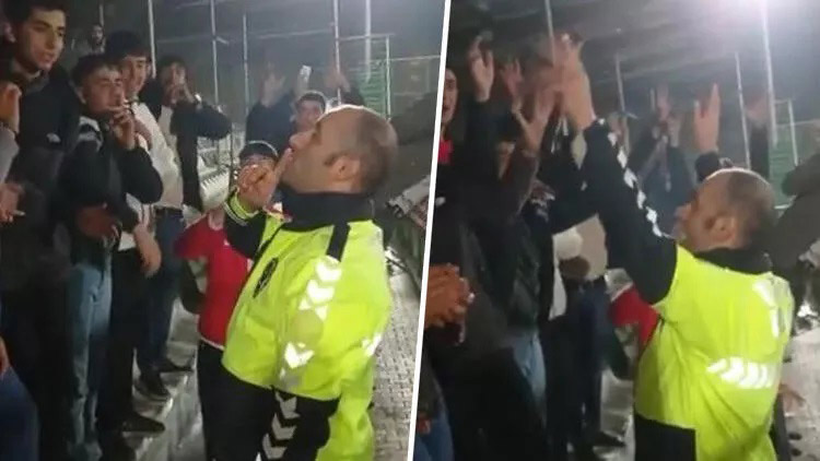 Tartışan taraftarları yatıştıran polis üçlü çektirdi
