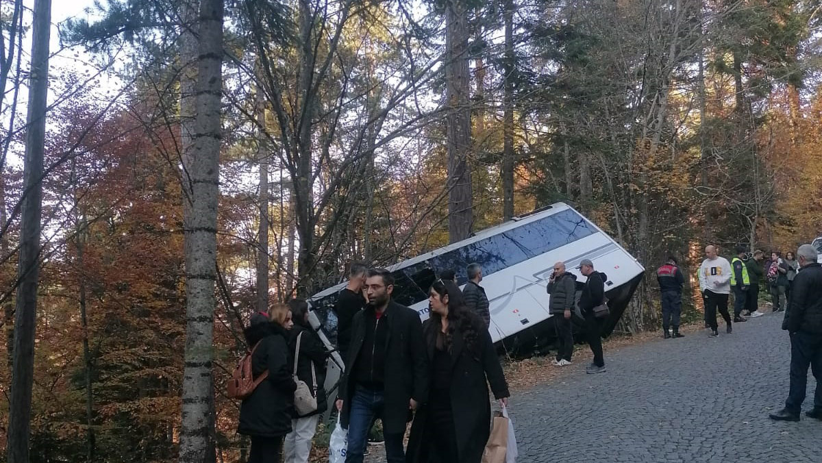 Tur midibüsü ağaçların üzerine devrildi; 8 yaralı 