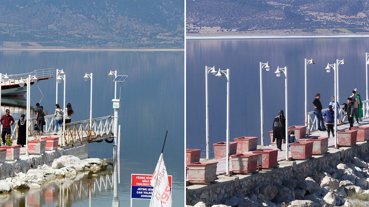 Çekilme olan Burdur Gölü'nde iskele, 18 metre uzaklaştı
