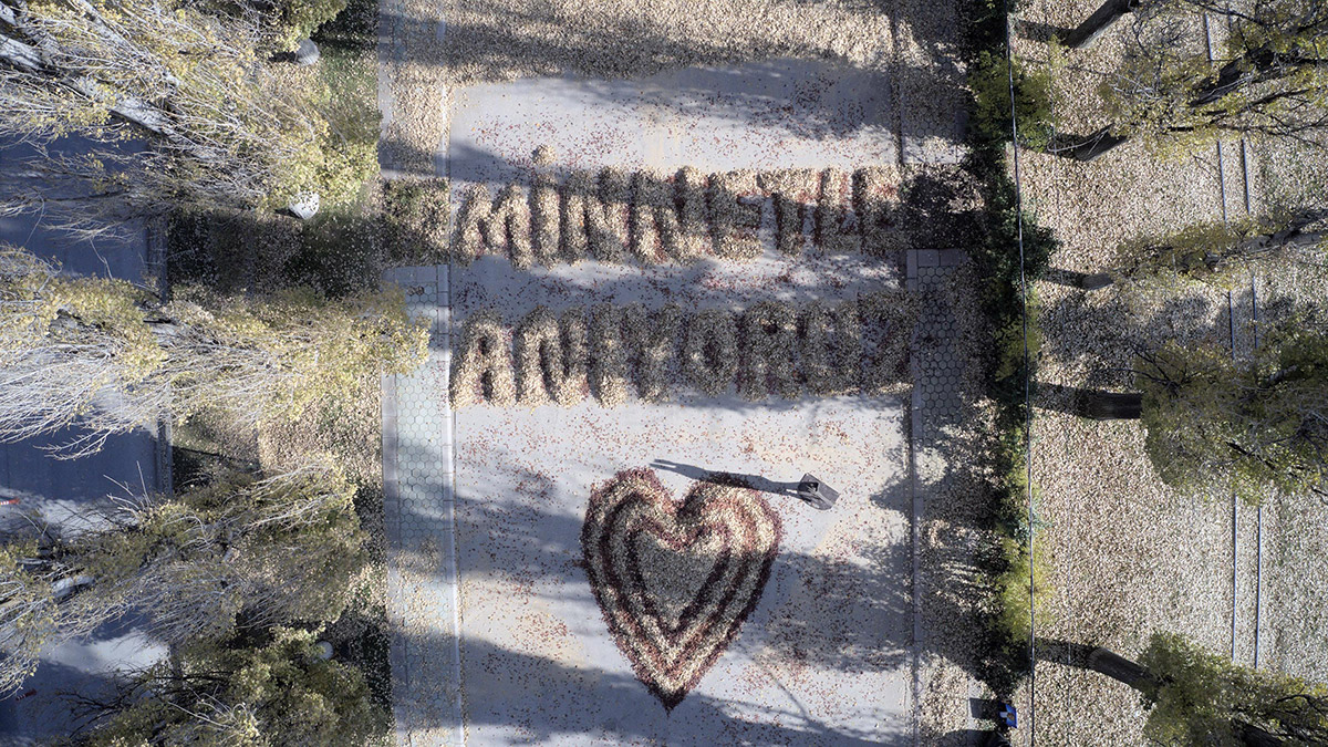Eskişehir'de Bilim Kültür ve Sanat Parkı'nda çalışan belediye işçileri, ağaçlardan dökülen yapraklarla Türkiye Cumhuriyeti'nin kurucusu Mustafa Kemal Atatürk'ün, 84'üncü ölüm yıl dönümünde; 'Minnetle anıyoruz' yazdı.