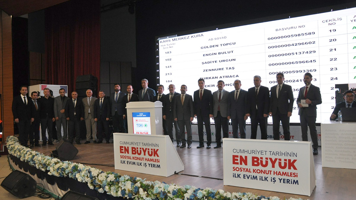 Toplu Konut İdaresi Başkanlığı (TOKİ) tarafından 'İlk Evim, İlk İş Yerim' projesi kapsamında, Kars'ta yapılacak 1070 konuttan bini için kura çekimi yapıldı.