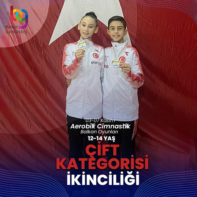 İzmir'in Menderes ilçesinde, Görece Mustafa Kemal Ortaokulu'nda eğitim gören 7'nci sınıf öğrencisi Deniz Öztürk (12), Aerobik Cimnastik Balkan Şampiyonası'ndan çifte madalya ile döndü.