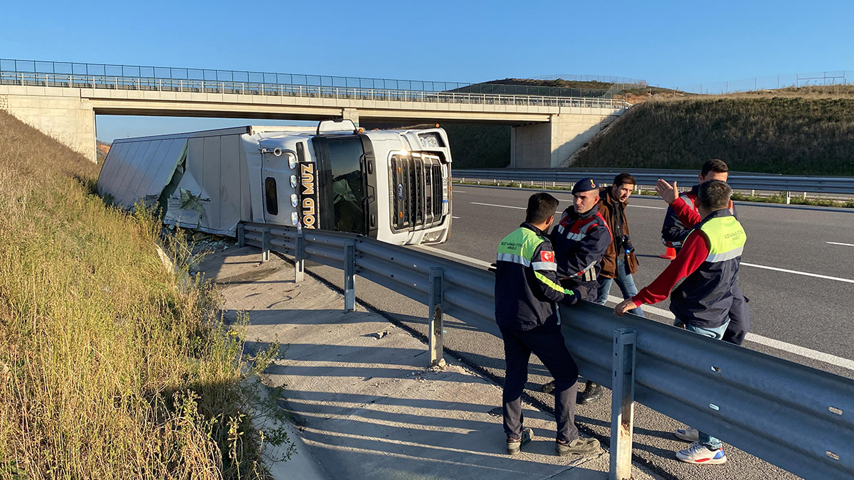 Kocaeli'de devrilen TIR'ın şoförü yaralandı