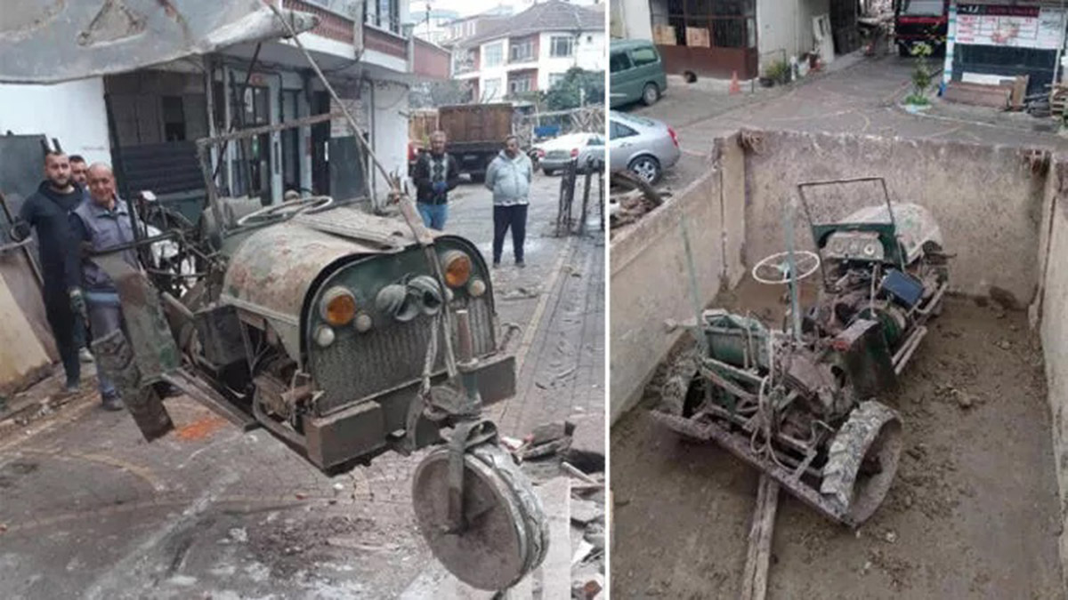Yıkılan binadan milletvekilinin yaptığı traktör çıktı