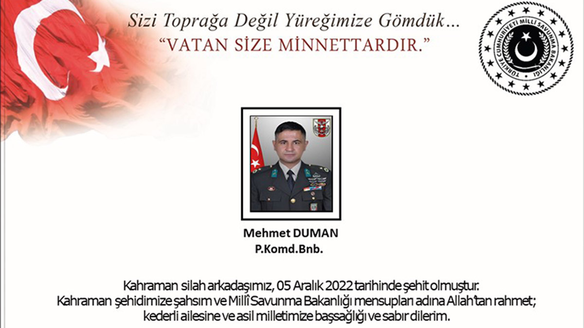 Pençe-Kilit bölgesinde bir askerimiz şehit