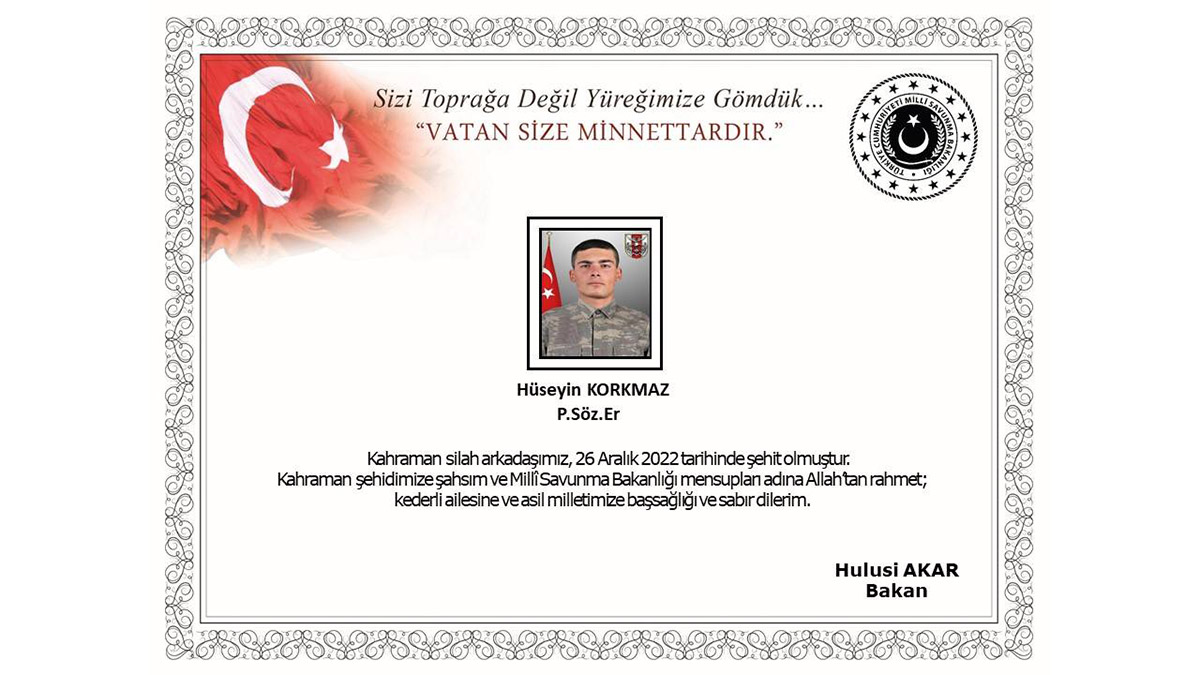 Pençe-Kilit bölgesinde bir asker şehit oldu