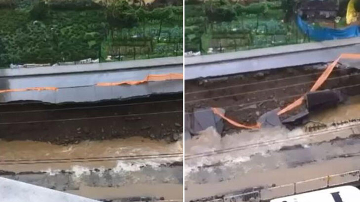 Rize'de yol dere yatağına çöktü