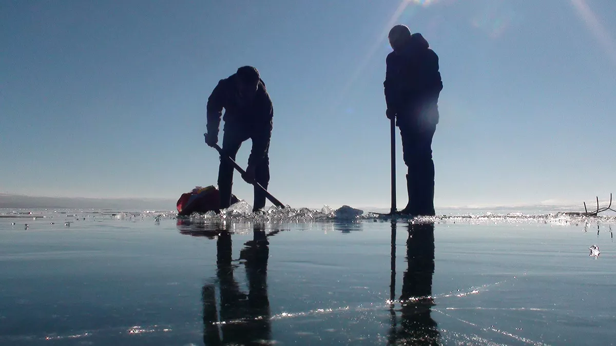 Eskimo usulü balık avı için ağlar suya atıldı