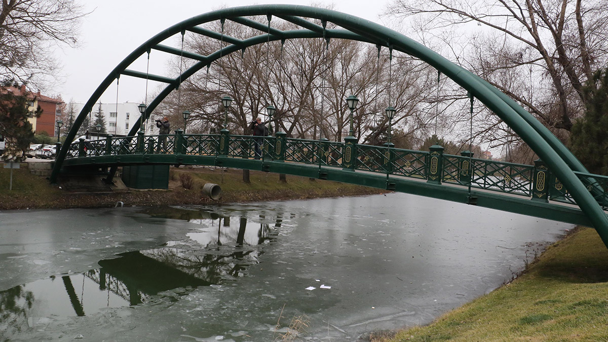Porsuk Çayı'nın yüzeyi buz tuttu