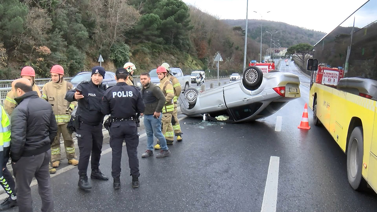 Sarıyer'de otomobil takla attı