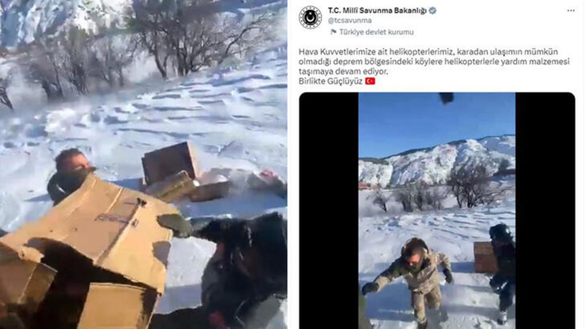 Deprem bölgesindeki köylere helikopterli yardım