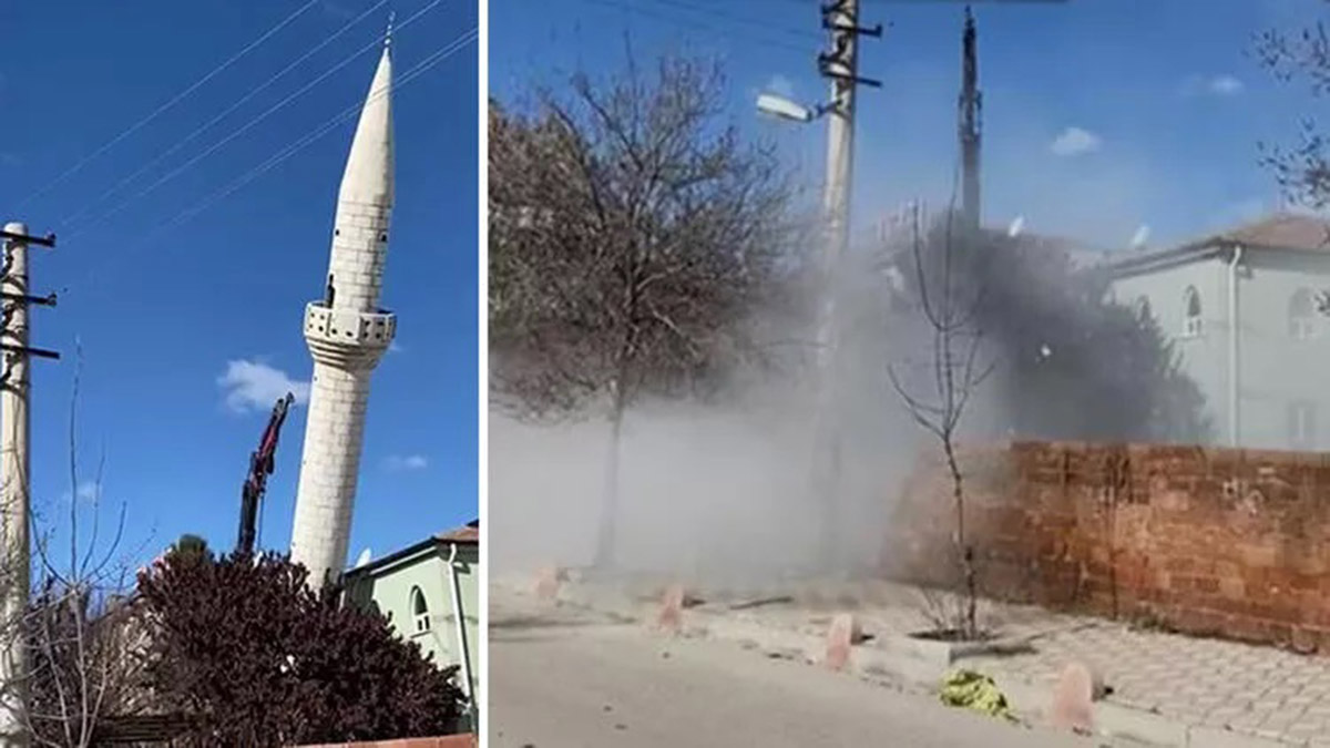 Hicret Camii’nin minaresi, kontrollü yıkıldı