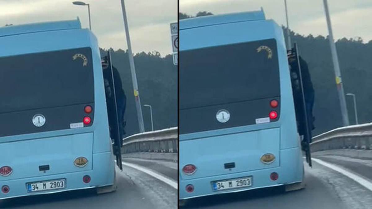 Maltepe'de minibüs kapısında tehlikeli yolculuk kamerada