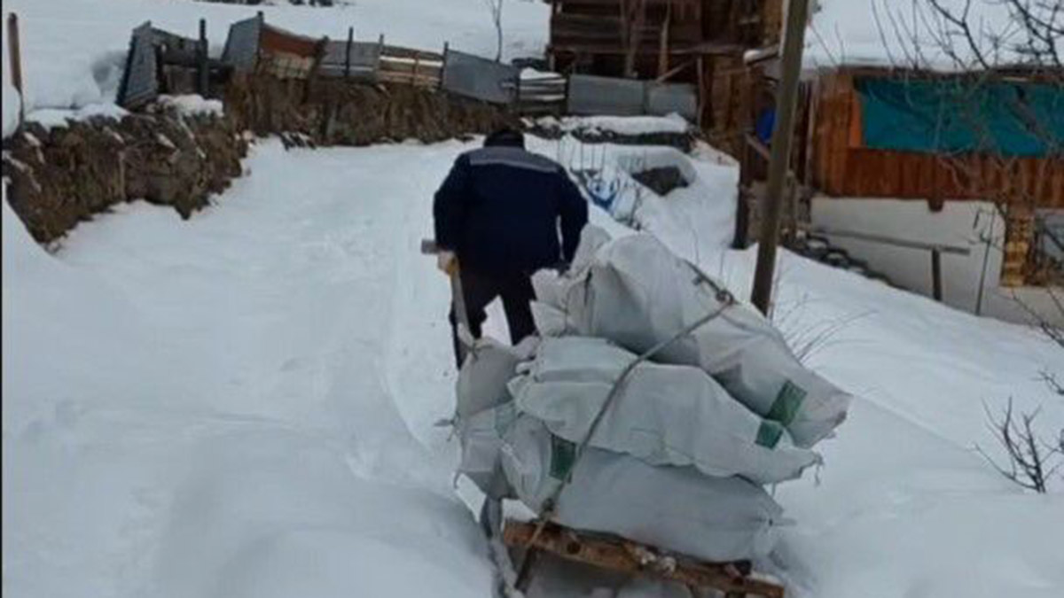 Odunları kızaklarla indirip depremzedelere gönderdiler