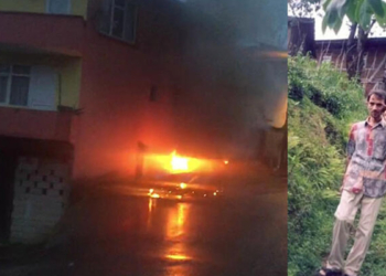 Rize'de yanan otomobilde sürücü öldü