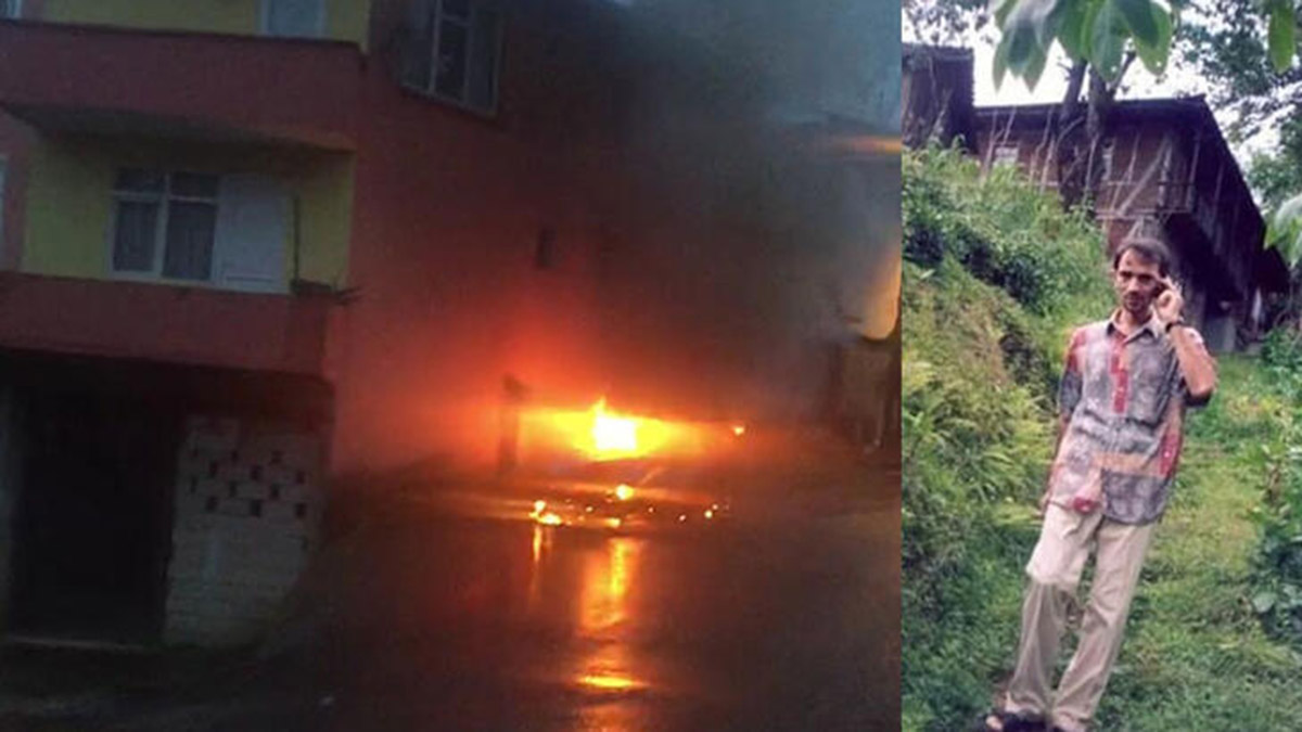 Rize'de yanan otomobilde sürücü öldü