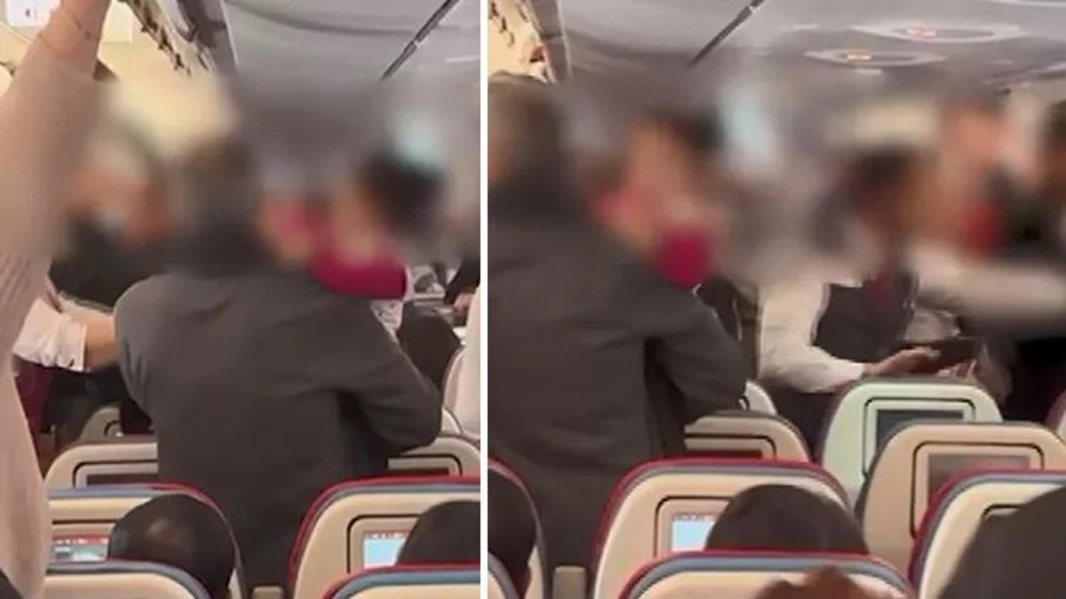 Uçaktaki yolcuların kavgası kamerada 