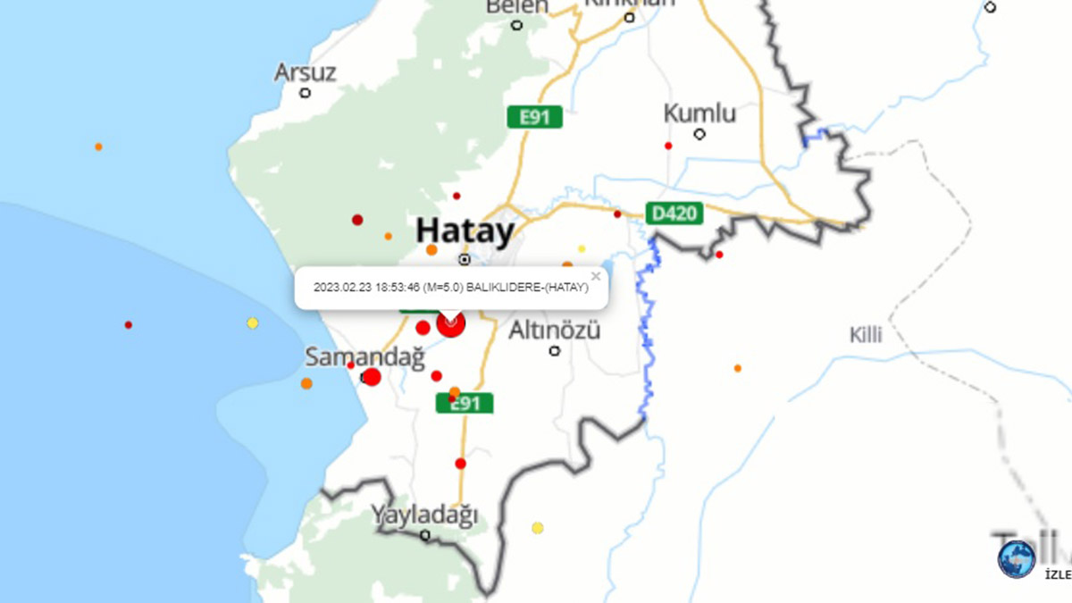 Hatay'da 5 büyüklüğünde deprem
