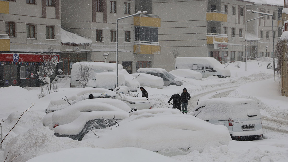 Park halindeki araçlar kara gömüldü