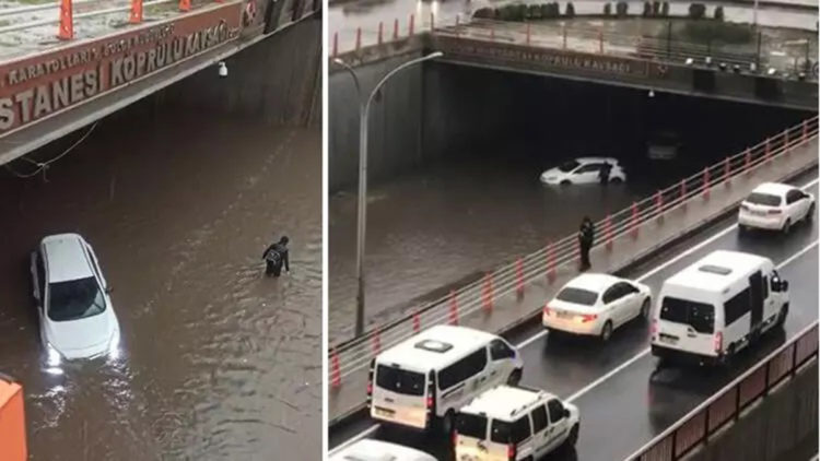 Diyarbakır'daki kuvvetli yağış; 9 otomobil hasar gördü
