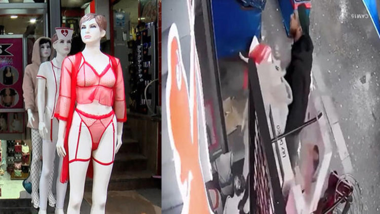 İç çamaşırı giydirilen cansız mankenlere saldırı 