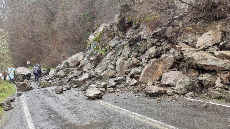 Ordu'da heyelan; düşen kayalar yolu kapattı