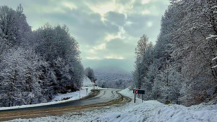 Kar yağışı Kocayayla Geçidi'ni beyaza bürüdü