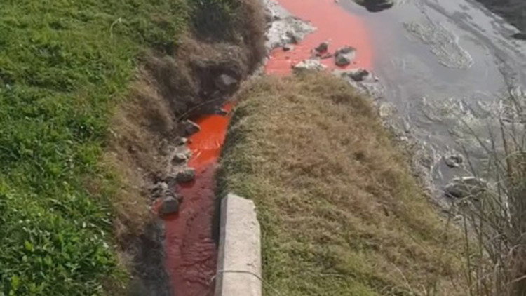 Kimyasal atık bırakılan derede suyun rengi kırmızıya döndü