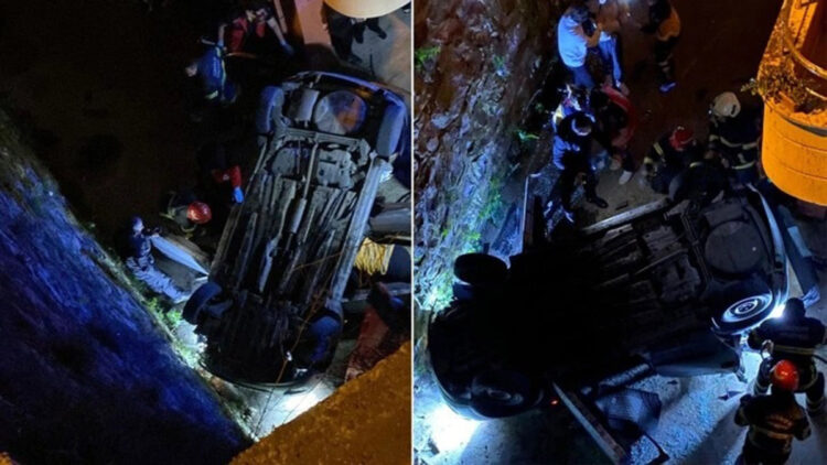 Apartman boşluğuna düşen otomobildeki 3 kişi yaralandı