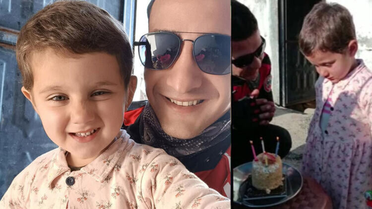 Depremzede Emine’nin 3’üncü yaşını polisler kutladı