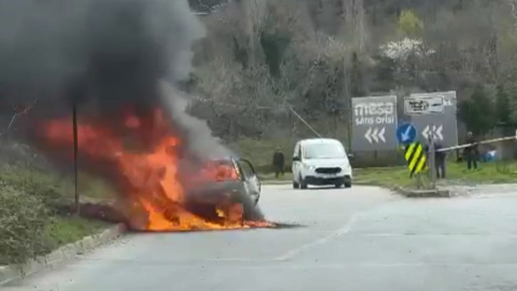 Beykoz'da otomobil alev alev yandı
