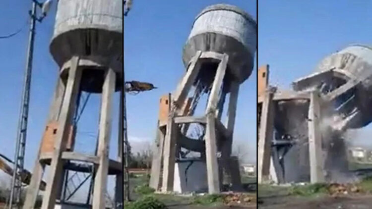 depremde hasar gören su kulesi yıkıldı