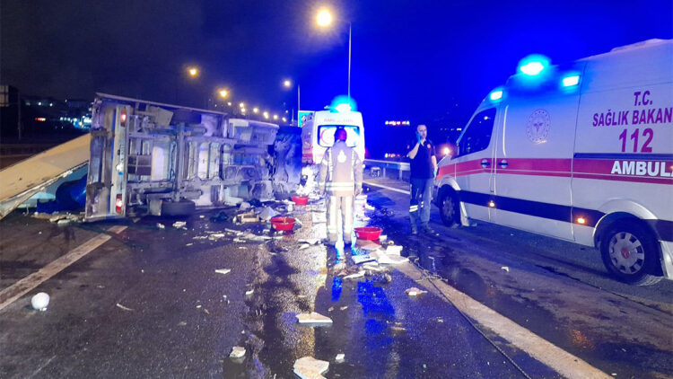 Balık yüklü kamyonet devrildi; 2 yaralı